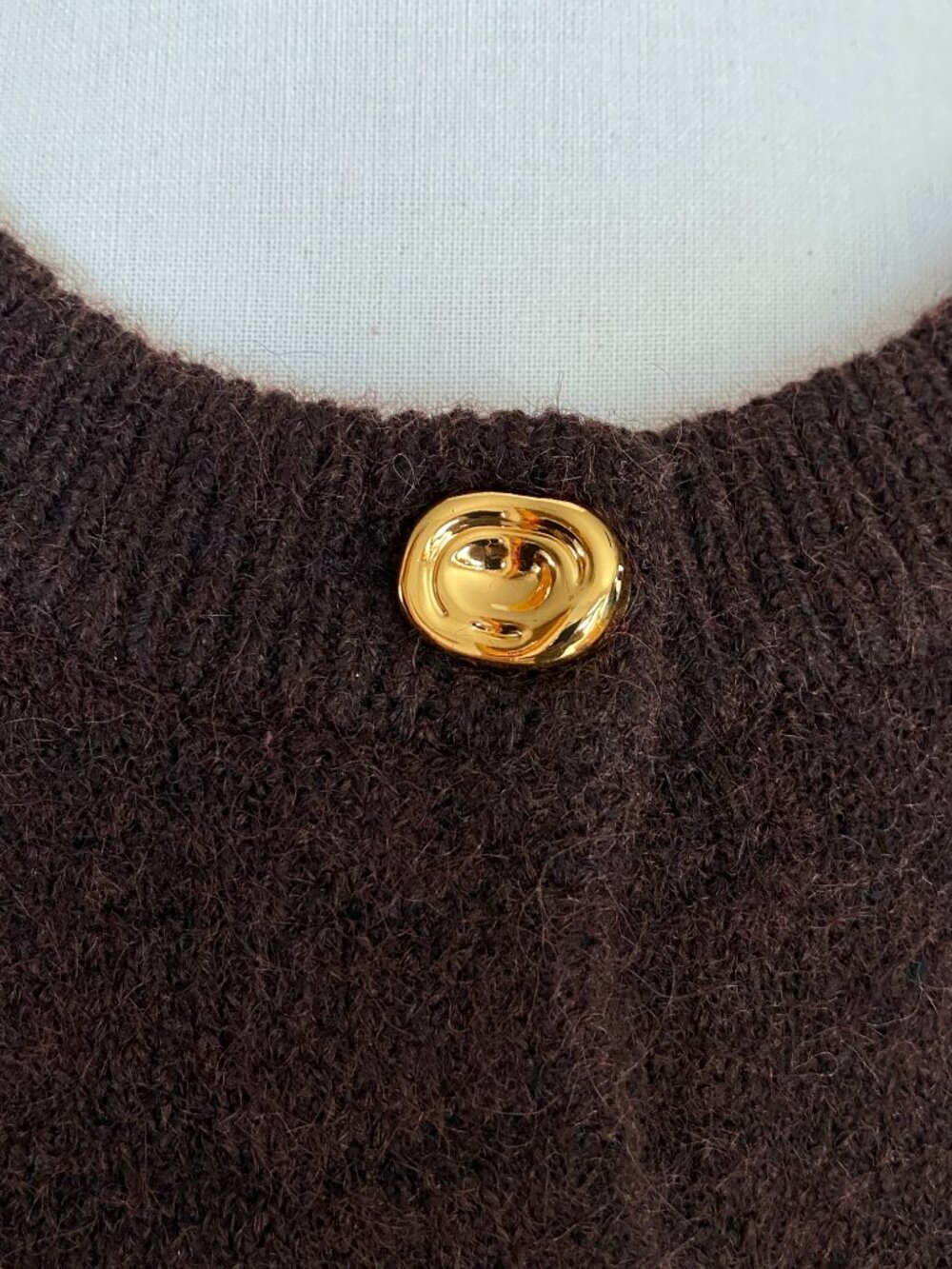 Zara Chocolate Brown Cropped Cardigan Sweater Floral Buttons Wool Academia-S - Picture 2 of 8